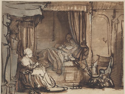 ‘Interior with Saskia in Bed,’ (1640-1641), by Rembrandt Harmenszoon van Rijn. Fondation Custodia, Frits Lugt Collection, Paris.