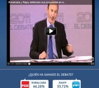 Página del canal electoral de YouTube dando la victoria a Rubalcaba