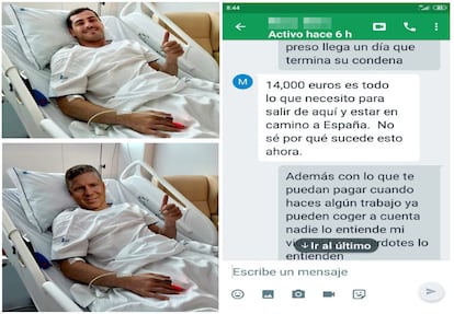A la izquierda, un montaje fotográfico enviado por un estafador que fingió ser un ingeniero que necesitaba dinero para una operación. Arriba, la foto real de Iker Casillas. A la derecha, una capturas de un caso real de estafas del amor.