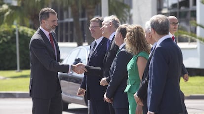 El Rey a su llegada a la refinería que BP tiene en Castellón.