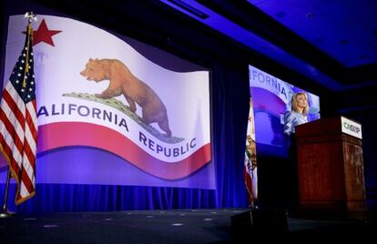 Ashley Swearengin, candidata republicana a interventora da Califórnia, na convenção de seu partido em Los Angeles.