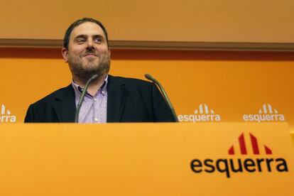 El presidente de ERC, Oriol Junqueras, en una rueda de prensa.