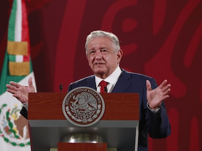 El presidente de México, Andrés Manuel López Obrador, durante su conferencia de prensa en Palacio Nacional.