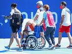 Tokyo 2020 Olympics - Tennis - Women's Singles - Quarterfinal - Ariake Tennis Park - Tokyo, Japan - July 28, 2021. Paula Badosa of Spain withdraws from her quarterfinal match against Marketa Vondrousova of Czech Republic after sustaining an injury REUTERS/Lucy Nicholson