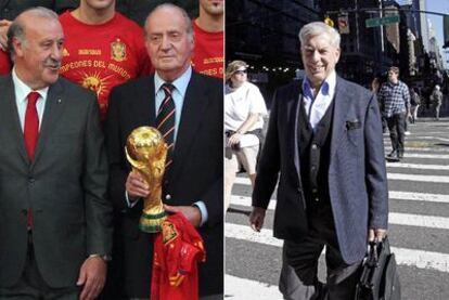 Del Bosque y el Rey, con el trofeo mundialista. Vargas Llosa, en Nueva York.