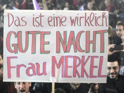 &quot;Buenas noches, e&ntilde;ora Merkel&quot; en un cartel que celebra la vistoria de Syriza