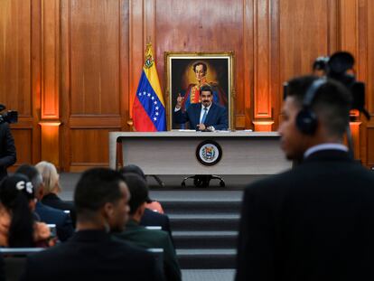 Nicolás Maduro, en una rueda de prensa en febrero.