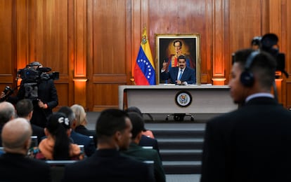 Nicolás Maduro, en una rueda de prensa en febrero.