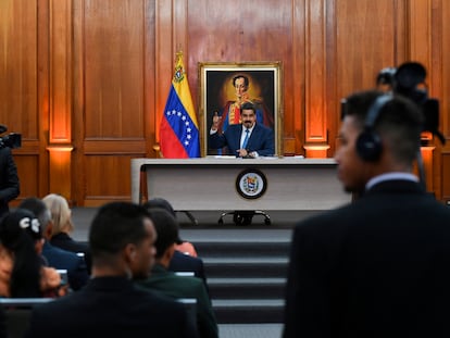 Nicolás Maduro, en una rueda de prensa en febrero.
