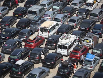 Vehicles waiting in the port of Algeciras to embark for Morocco.