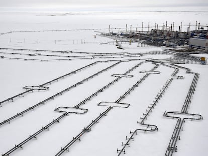 Vista de las tuberías del campo de gas ruso Bovanenkovo, en la península de Yamal, tomada en 2019.
