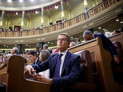 Spain's opposition People's Party leader Alberto Nunez Feijoo attends an investiture debate in Madrid, Spain, September 26, 2023. REUTERS/Juan Medina