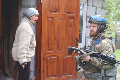 A woman refuses to be evacuated from Vovchansk, Ukraine, on May 16.