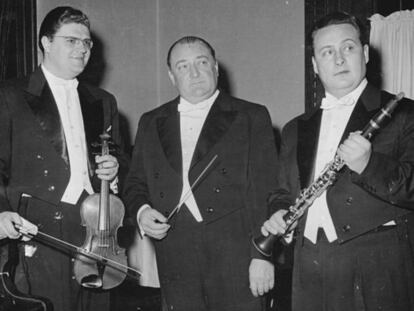 Josef Suk (izquierda) en 1957, junto al director Franz Konwitschny y el clarinetista Oskar Michalik.
de la rfa