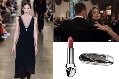 Angelina Jolie explotó en ‘Sr y Sra Smith’ los básicos que funcionan en una cita elegante. A saber: un vestido negro, como este de Victoria Beckham, y accesorios neutros como el estuche en acabado mármol de Rouge G de Guerlain. La firma cuenta en total con 23 carcasas –metalizadas, estampadas o en cuero–, para la ocasión. O para el personaje que queramos interpretar ese día.