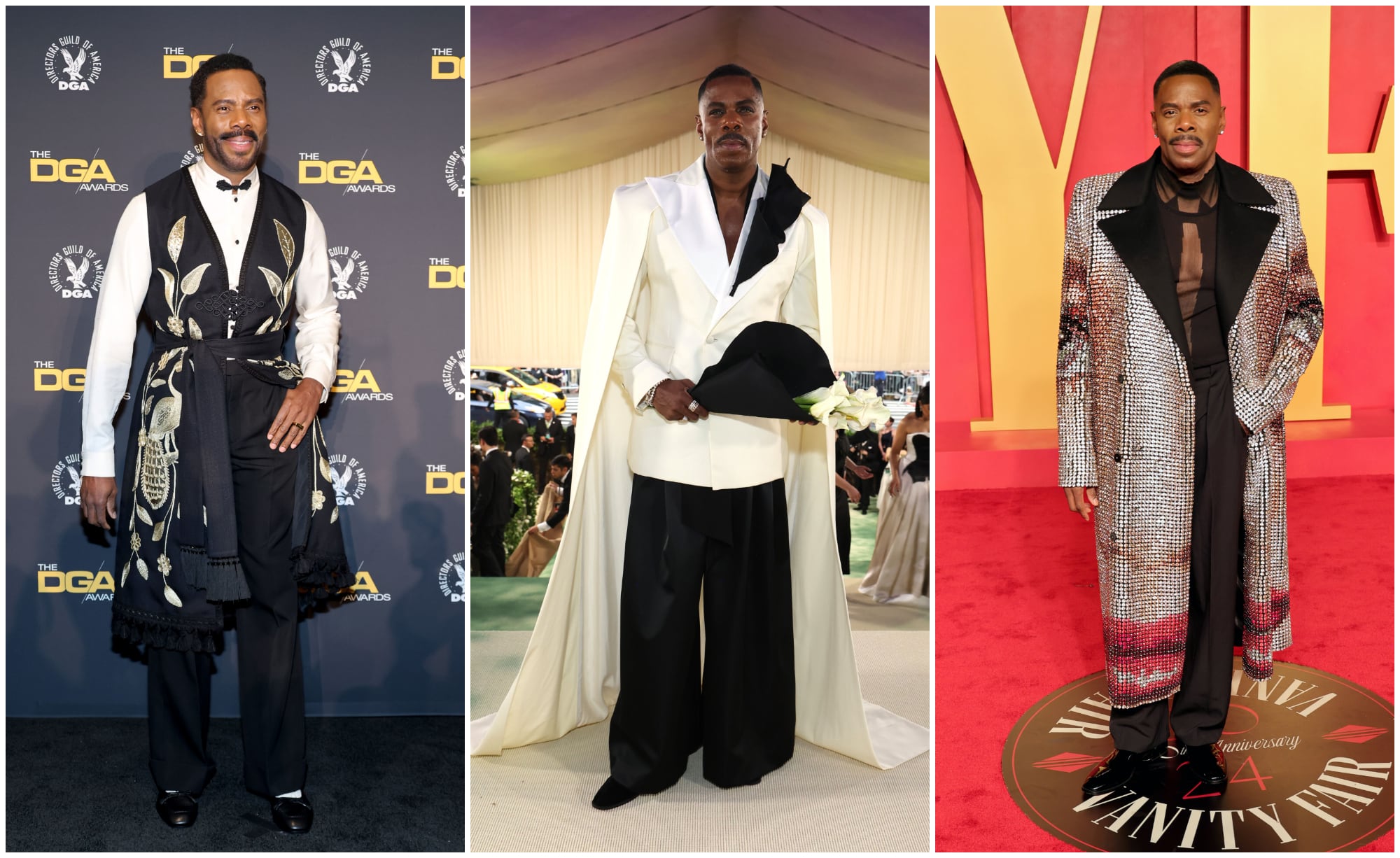 Colman Domingo, el actor de vida normal que se convirtió en extraordinaria en la madurez 2 De izquierda a derecha, el actor Colman Domingo en los Annual Directors Guild of America Awards, el 7 de febrero de 2025; en la gala del Met, en mayo de 2024; y en la fiesta de Vanity Fair tras los Oscar del año pasado.