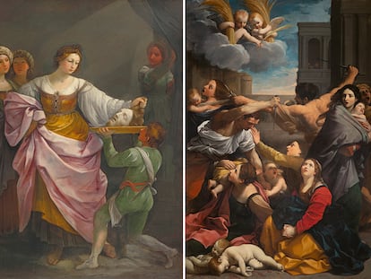 A la izquierda, 'Salomé con la cabeza de san Juan Bautista' y a la derecha, 'La matanza de los inocentes', ambos cuadros de Guido Reni.