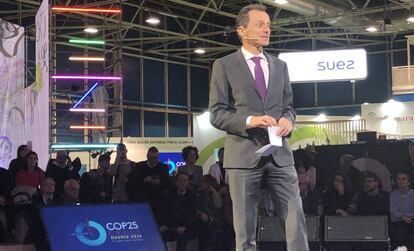 El ministro de Ciencia en funciones, Pedro Duque, durante la presentación de la Campaña Antártica 2019-2020, en Cumbre del Clima de Madrid.