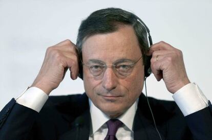 ECB President Mario Draghi at the press conference he held in Barcelona on Thursday. 