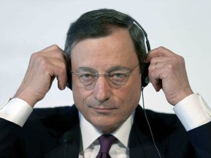 ECB President Mario Draghi at the press conference he held in Barcelona on Thursday. 