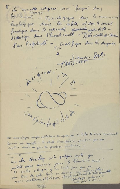 Otro fragmento de la carta de Dalí a Breton.