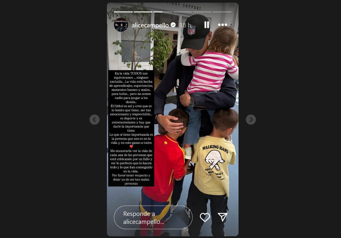 Imagen de apoyo a Morata publicada por Alice Campello en su cuenta de Instagram.