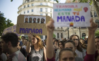 A protest against the original nine-year prison sentence for members of “La Manada.”