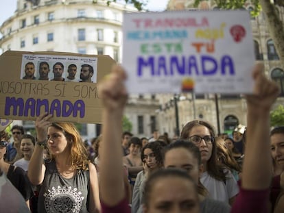 A protest against the original nine-year prison sentence for members of “La Manada.”