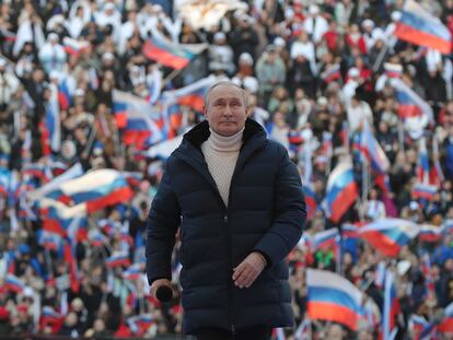 Putin, el viernes en el acto en Moscú para celebrar el octavo aniversario de la anexión rusa de Crimea.