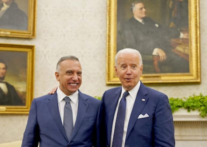 Mustafa al Kadhimi y Joe Biden el lunes en la Casa Blanca.