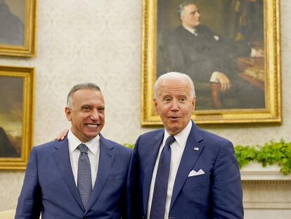 Mustafa al Kadhimi y Joe Biden el lunes en la Casa Blanca.