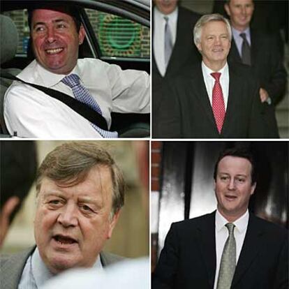 Los cuatro candidatos al liderazgo 'tory': Liam Fox, David Davis, Ken Clarke y David Cameron (de izquierda a derecha y de arriba a abajo).