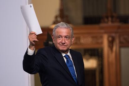 Andrés Manuel López Obrador, Presidente de México, durante la conferencia matutina en Palacio Nacional.