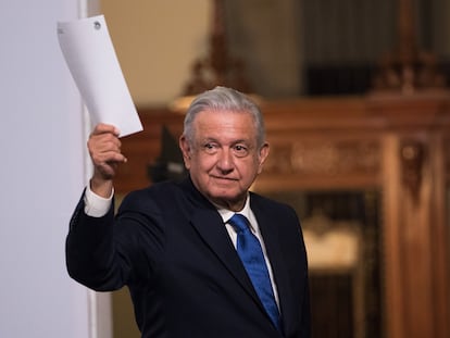 Andrés Manuel López Obrador, Presidente de México, durante la conferencia matutina en Palacio Nacional.