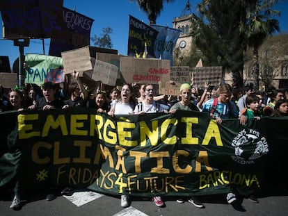 Manifestació d'estudiants contra el canvi climàtic el 15 de maig a Barcelona.