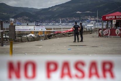 Scene the day after a seaside boardwalk collapsed during a nighttime concert in Vigo.