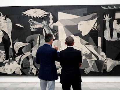 El Rey y Barack Obama junto al 'Guernica'.