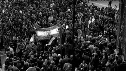 Manifestación el 4 de septiembre de 1977 exigiendo la autonomía de Andalucía, en Sevilla.