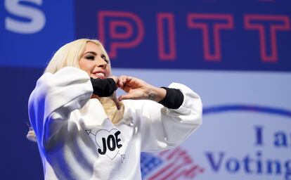 Lady Gaga en un mitin de Joe Biden, en noviembre, antes de las elecciones en Pittsburgh, Pensilvania.