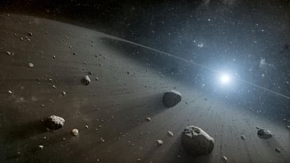 Ilustración de un cinturón de asteroides en torno a la estrella Vega.