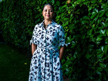 Luisana Pérez, White House Director of Hispanic Media, on the lawn of the U.S. Embassy in Spain in Madrid on June 16.