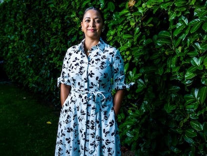 Luisana Pérez, directora de Medios Hispanos de la Casa Blanca, en los jardines de la Embajada de EE UU en España, en Madrid, el 16 de junio.