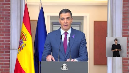 El presidente del Gobierno, Pedro Sánchez, en la comparecencia de este lunes.