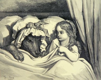 Grabado de Gustave Dor&eacute; sobre el cuento de Caperucita.