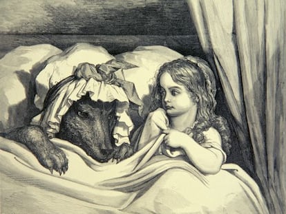 Grabado de Gustave Dor&eacute; sobre el cuento de Caperucita.