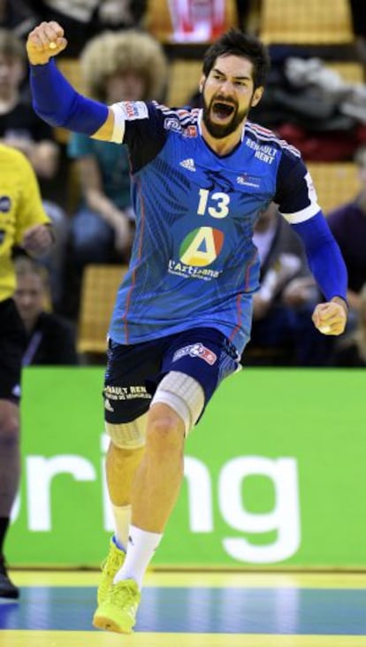 Karabatic celebra un gol con Francia durante el Europeo de Dinamarca.