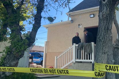 Police stand at the scene of an overnight fire that severely damaged a building that was being renovated to house a new abortion clinic in Casper, Wyo., Wednesday, May 25, 2022.