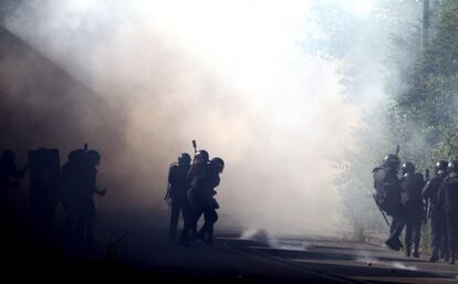 Clashes continued on Friday morning, including this road block near the Sotón de Hunosa mine.