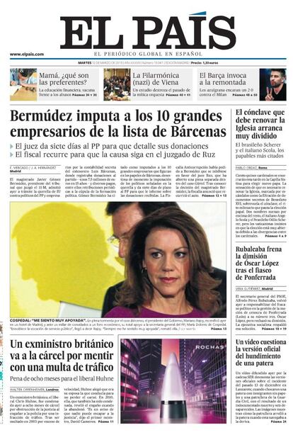 El 12 de marzo de 2013, EL PAÍS informaba de la entrada en acción del juez Gómez Bermúdez, que imputó a 10 grandes empresarios cuyas donaciones anotó Bárcenas