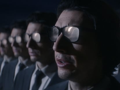 This photo provided by Squarespace shows Adam Driver in a scene from Squarespace 2023 Super Bowl NFL football spot.